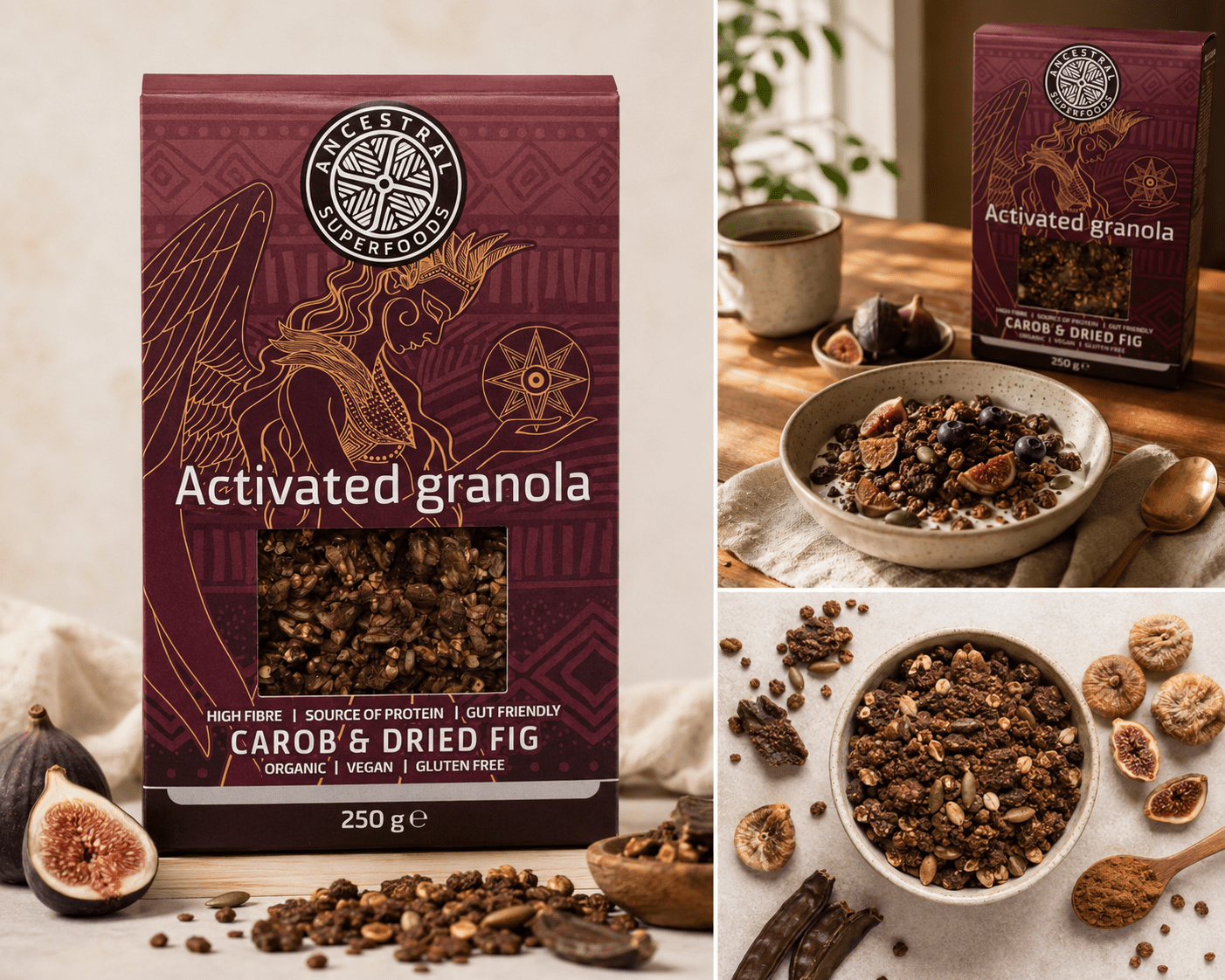 Ancestral Superfoods - Organic Activated Granola Carob & Dry Fig 250g - Whisked.net.au