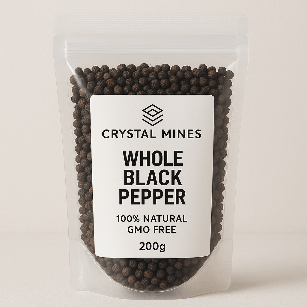 Crystal Mines – Whole Black Pepper – 200g - Whisked.net.au