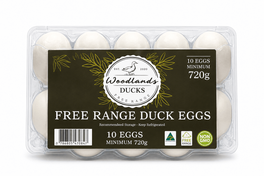 Woodlands Ducks - Free Range Duck Eggs 10 Pack - Min. 720g - Whisked.net.au