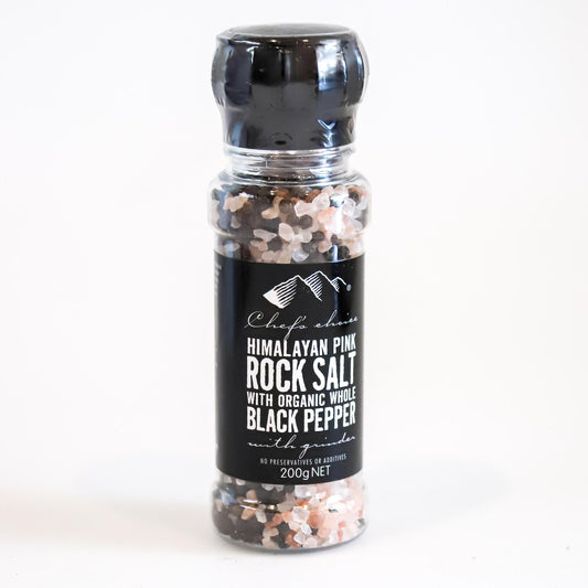 Himalayan Pink Rock Salt with Organic Whole Black Pepper with grinder